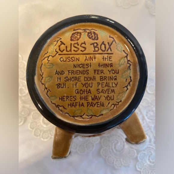 Vintage glazed ceramic Beer Barrel “Cuss Box” “swear jar” piggy bank (humour) - Picture 6 of 12